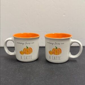Lily & Grace Mommy loves me a latte pumpkin small kids mini mugs set of 2